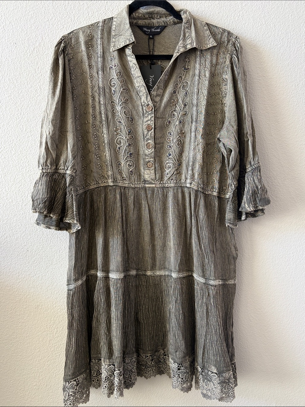 Vintage-Inspired Olive Embroidered Dress